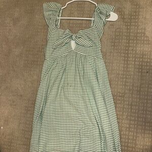 Green Gingham Dress with Bow Detail